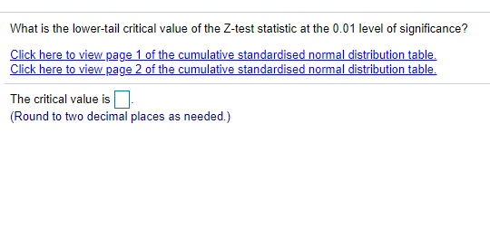 Solved What is the lower-tail critical value of the Z-test | Chegg.com