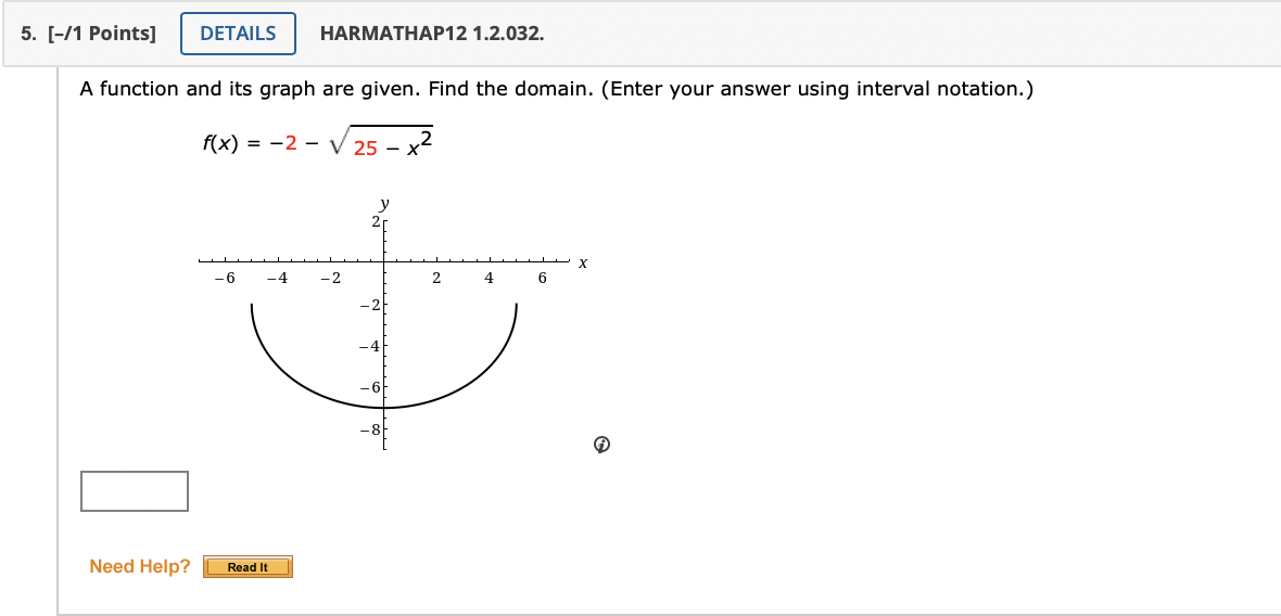 Solved A function and its graph are given. Find the domain. | Chegg.com