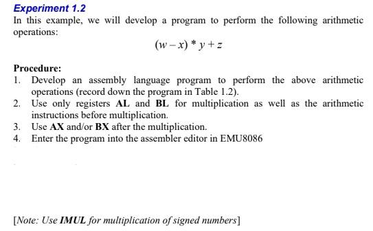 Solved Experiment 1.2 In this example, we will develop a | Chegg.com