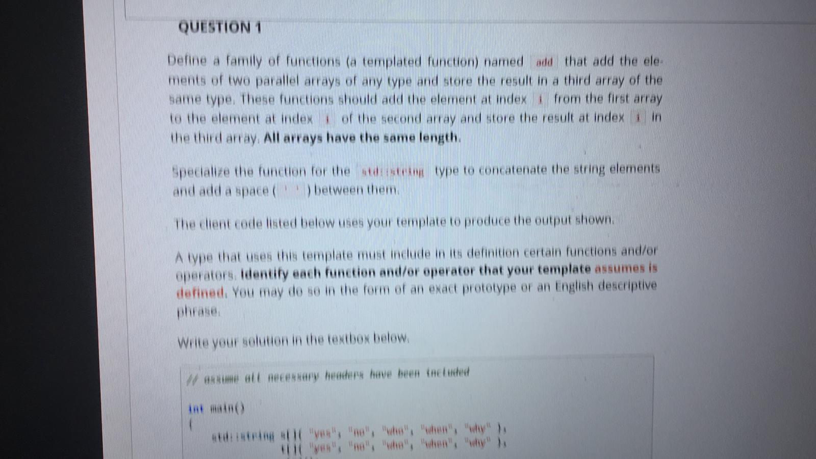 Solved QUESTION 1 Define a family of functions (e templated Chegg com