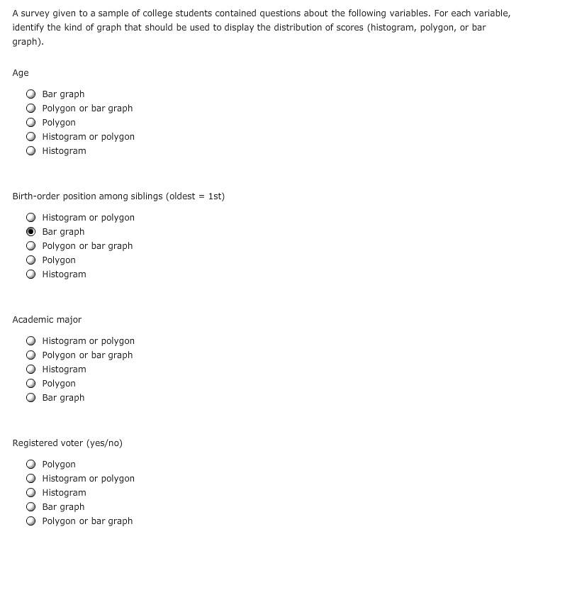 A survey given to a sample of college students contained questions about the following variables. for each variable, identify