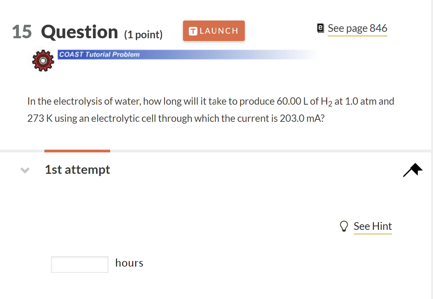 Solved In the electrolysis of water, how long will it take