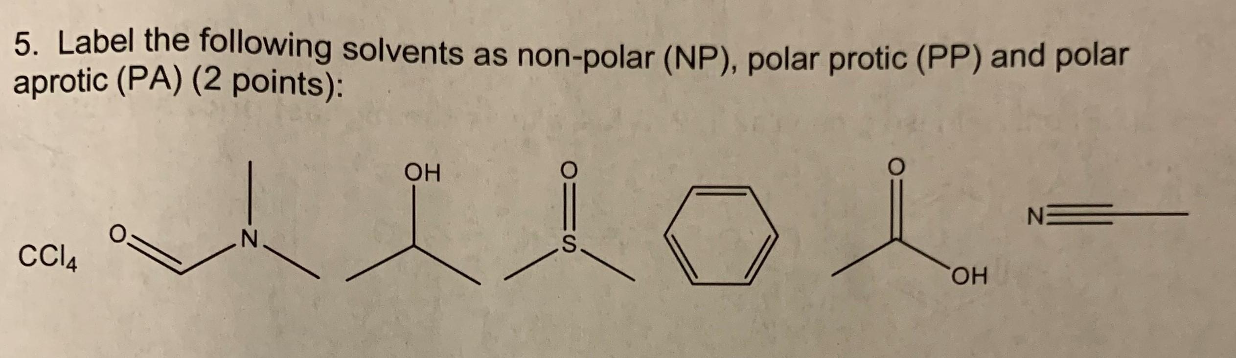 Solved 5. Label the following solvents as non-polar (NP), | Chegg.com