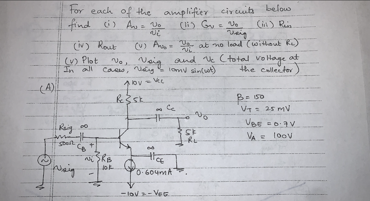 Solved or each of the amlifier circuits below find ci) An= | Chegg.com