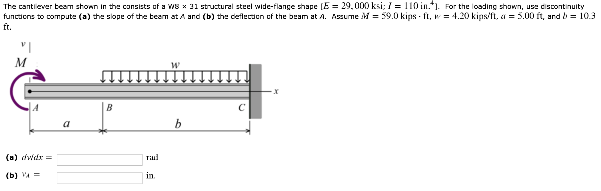 Solved The cantilever beam shown in the consists of a W8 x | Chegg.com