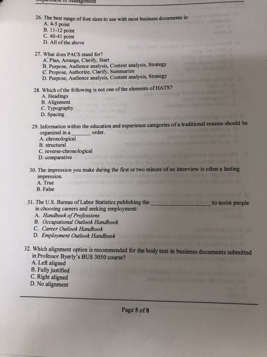 Solved 26. The best range of font sizes to use with most