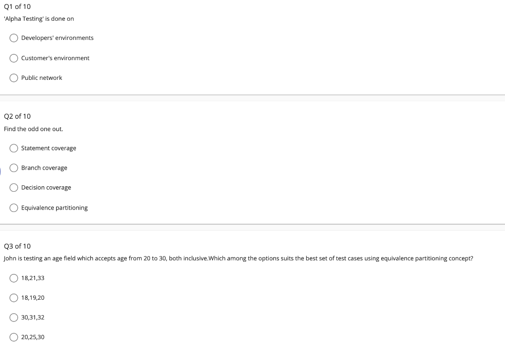Solved Q1 of 10 'Alpha Testing' is done on Developers' | Chegg.com