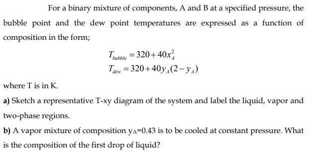 Solved For a binary mixture of components, A and B at a | Chegg.com