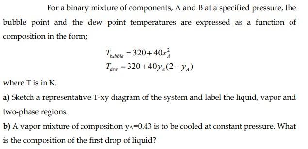 Solved For A Binary Mixture Of Components, A And B At A | Chegg.com