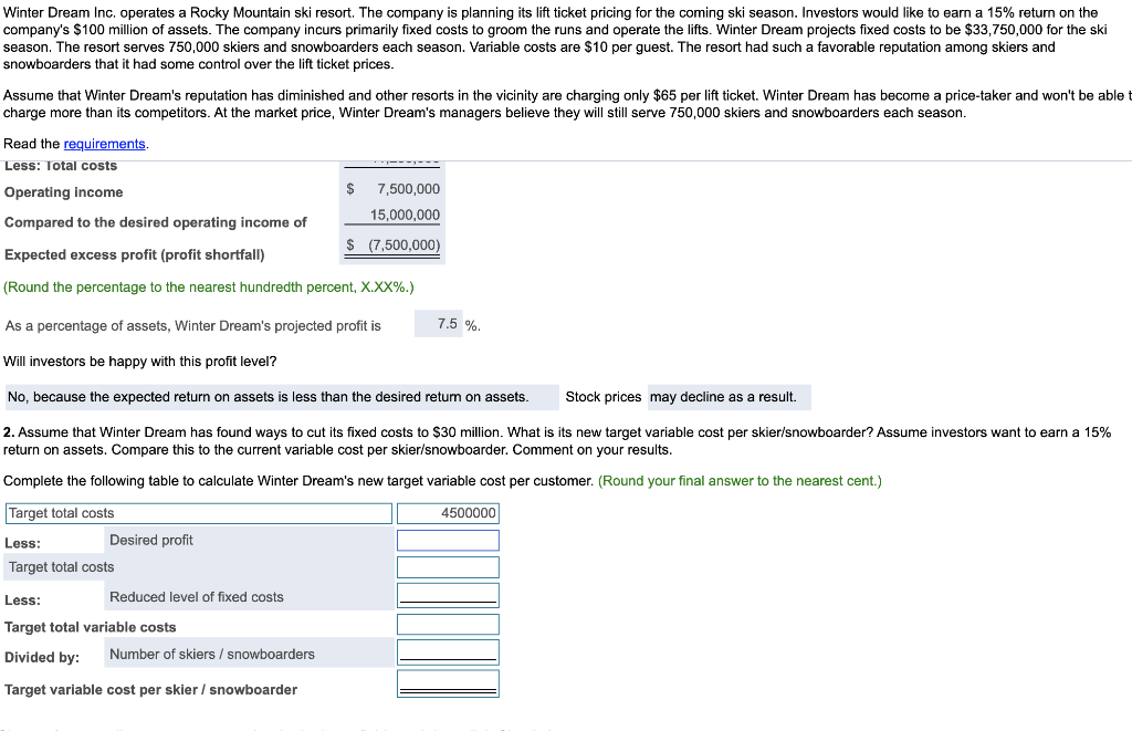 Solved Winter Dream Inc. operates a Rocky Mountain ski