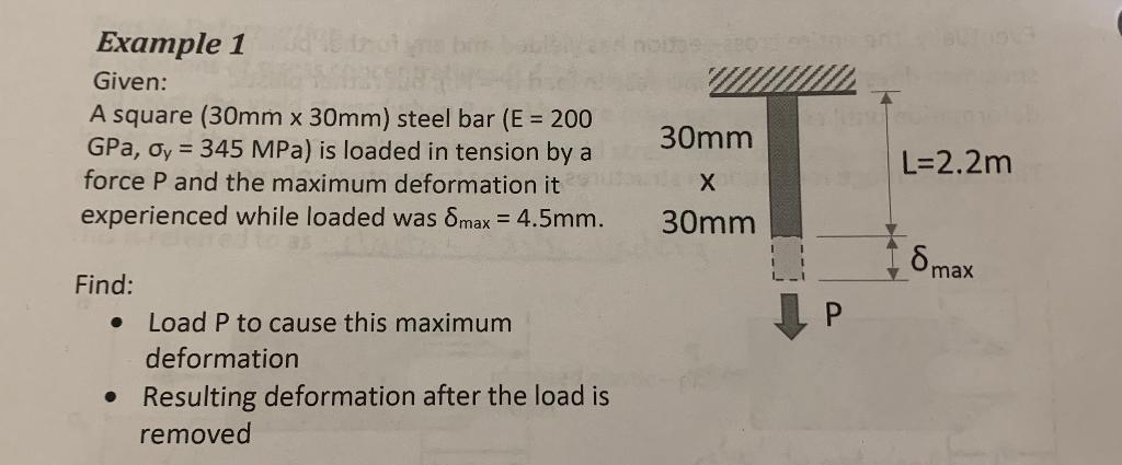 Solved Example 1 Given: A square (30mm x 30mm) steel bar (E | Chegg.com