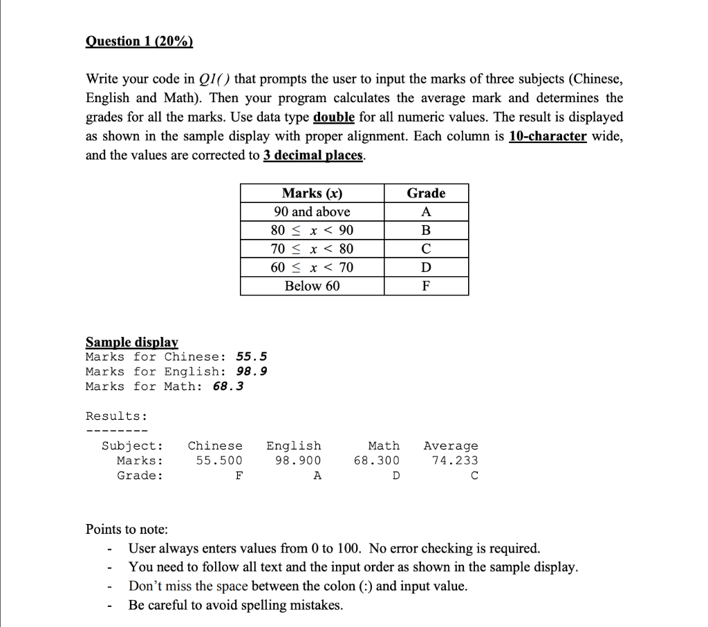 Solved Question 1 (20%) Write your code in Q1() that prompts | Chegg.com
