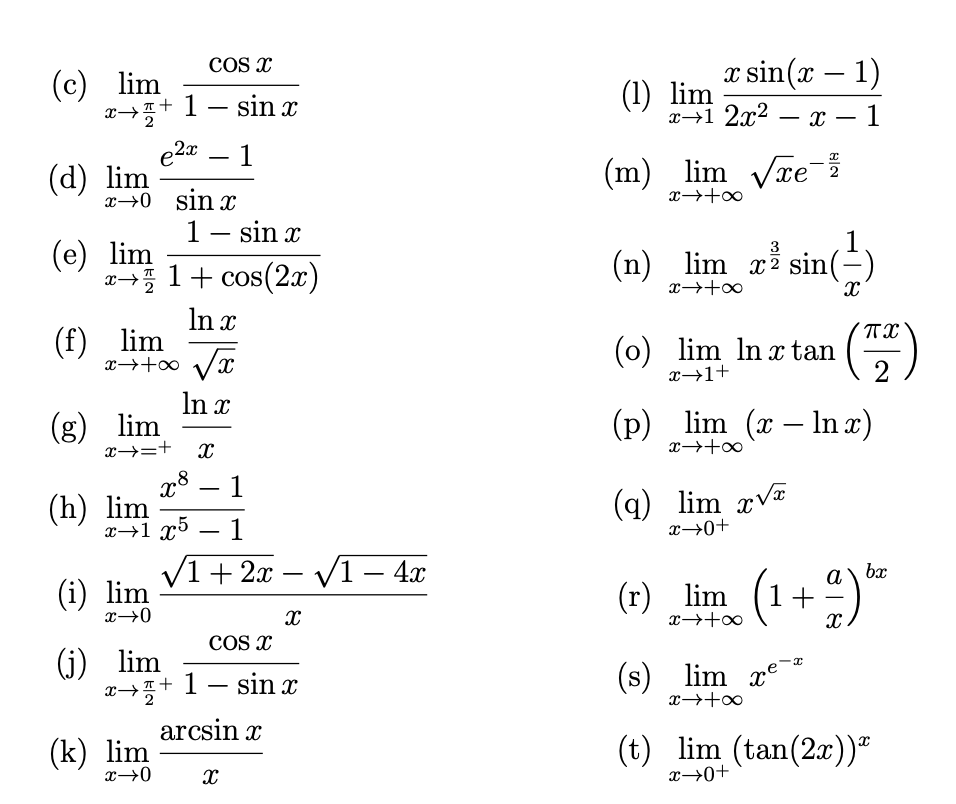Solved 1 Lim 2 COS X c Lim X 1 Sin X 1 d Lim X 0 Chegg