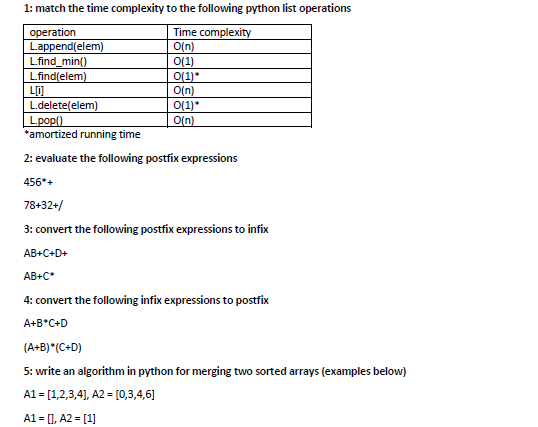 Solved 1: match the time complexity to the following python | Chegg.com