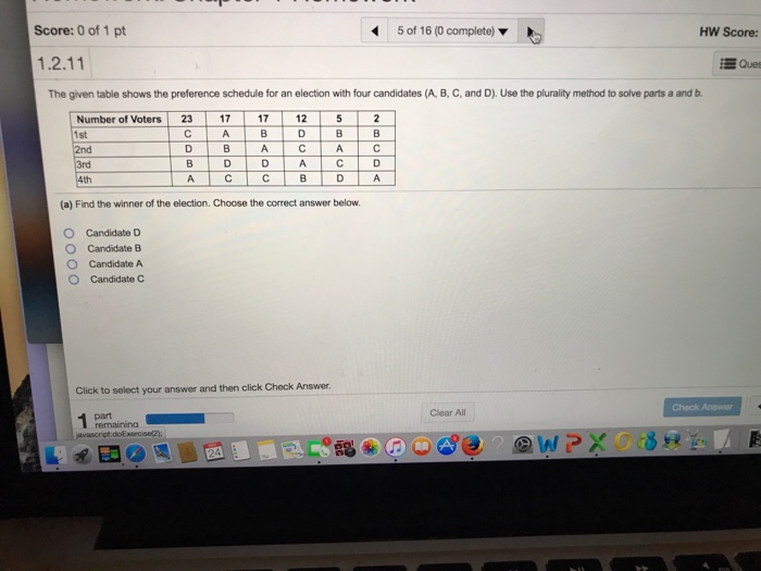 Solved The given table shows the preference schedule for an | Chegg.com