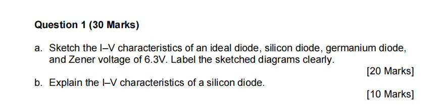 Solved Question 1 (30 Marks) A. Sketch The I-V | Chegg.com