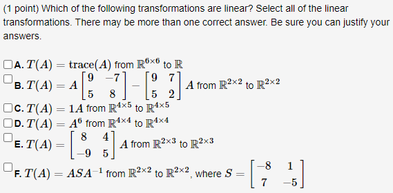 Solved (1 point) Which of the following transformations are | Chegg.com
