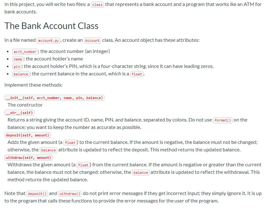 Solved In this project, you will write two files: a class | Chegg.com