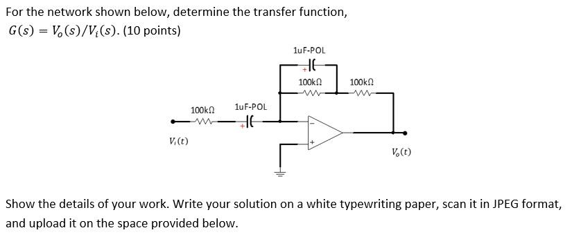 Solved For The Network Shown Below Determine The Transfe Chegg Com