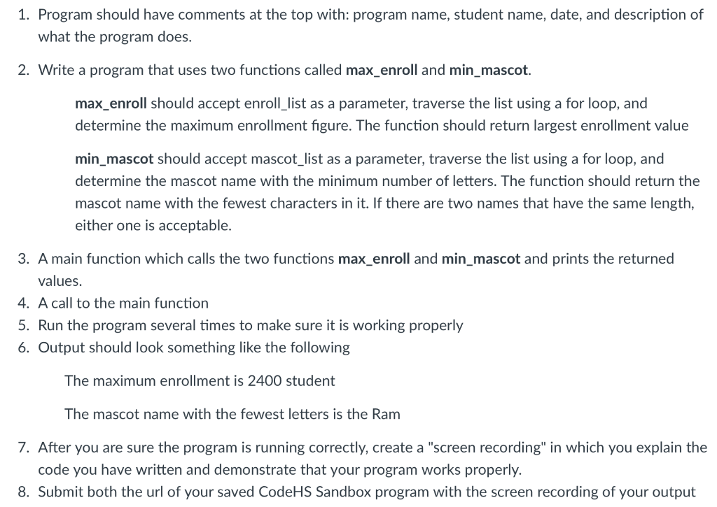 Solved # Code Template for School Mascots and Enrollments # | Chegg.com