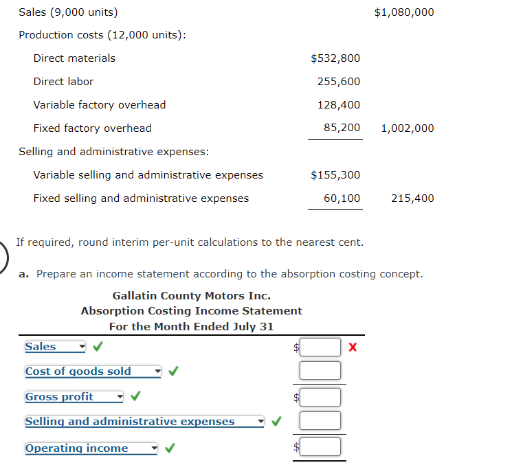 Solved Gallatin County Motors Inc. assembles and sells