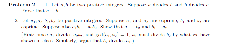 Solved Problem 2. 1. Let A,b Be Two Positive Integers. | Chegg.com