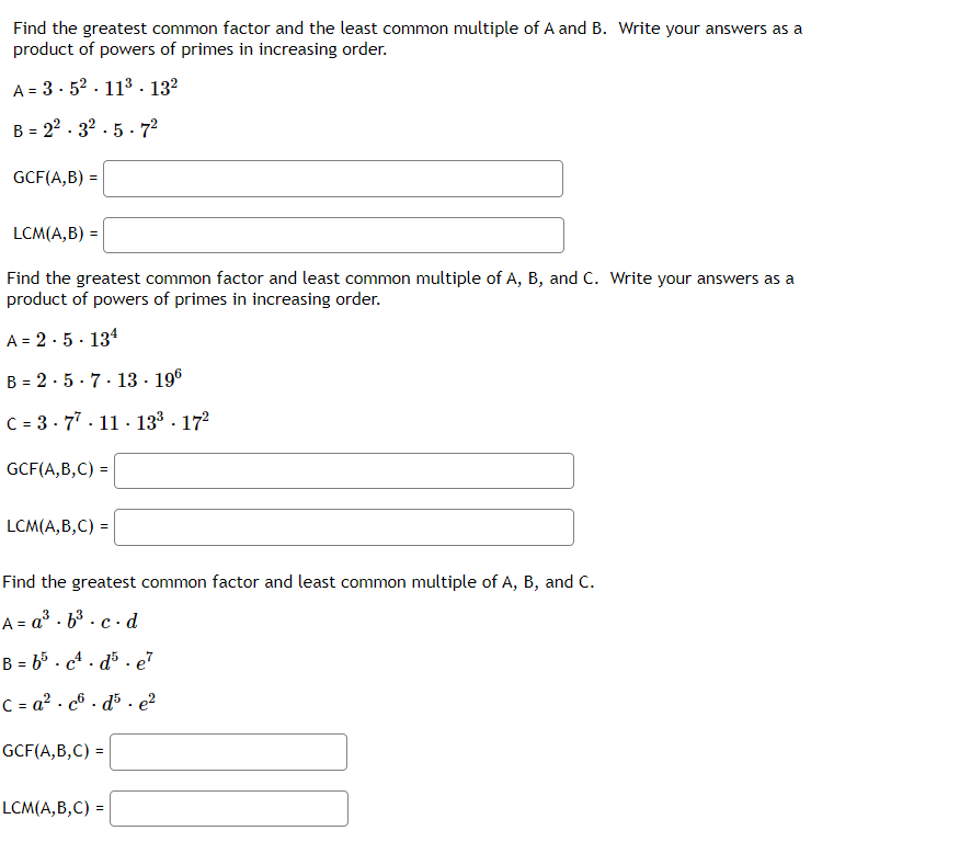 Solved Find The Greatest Common Factor And The Least Common | Chegg.com