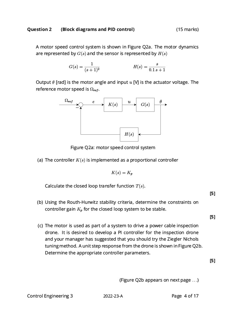 Solved A motor speed control system is shown in Figure Q2a. | Chegg.com