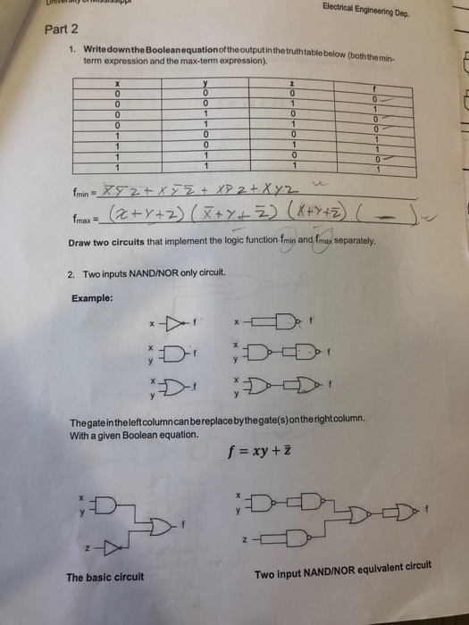 Solved Electrical Engineering Dep. Part 2 Write Downthe | Chegg.com