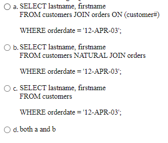 Solved Which of the following SQL statements will return the | Chegg.com