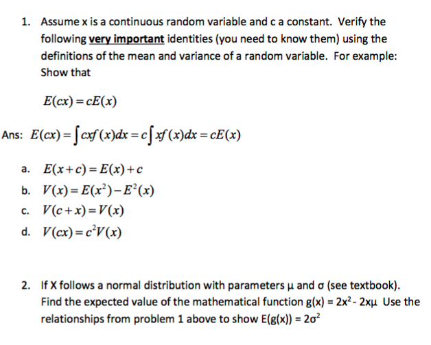 Solved Assume x is a continuous random variable and c a | Chegg.com