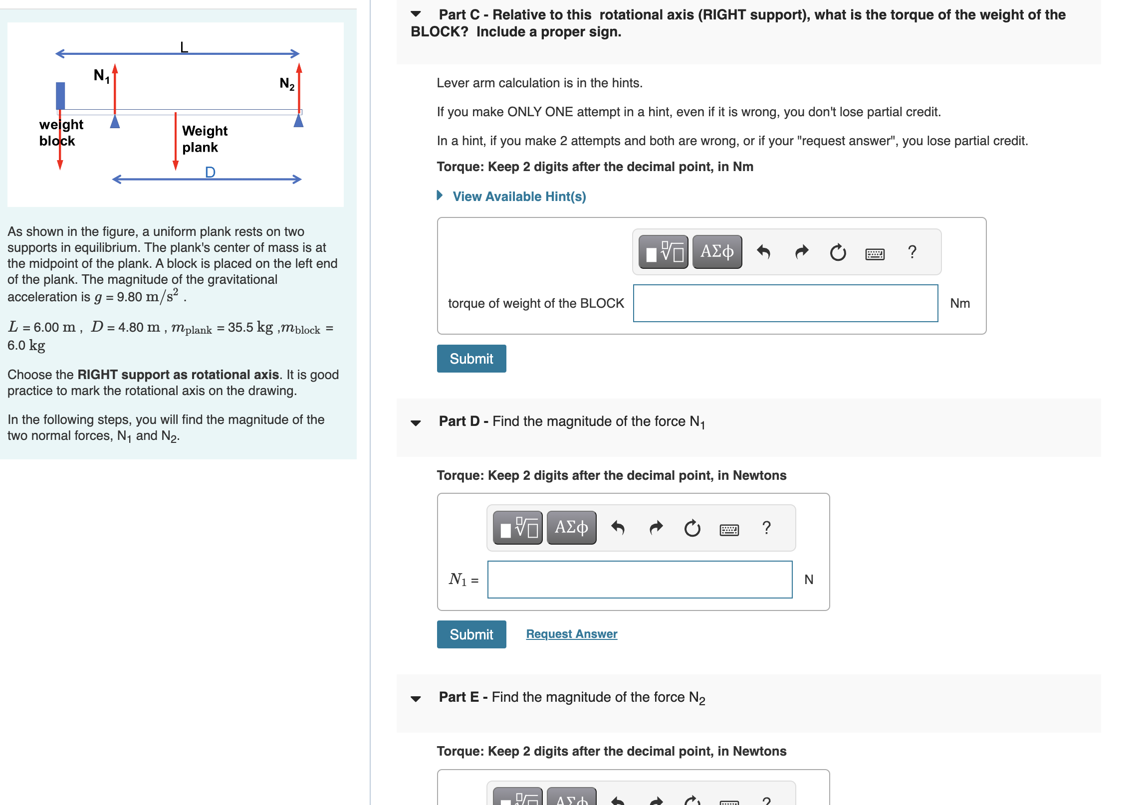 Solved As Shown In The Figure, A Uniform Plank Rests On Two | Chegg.com