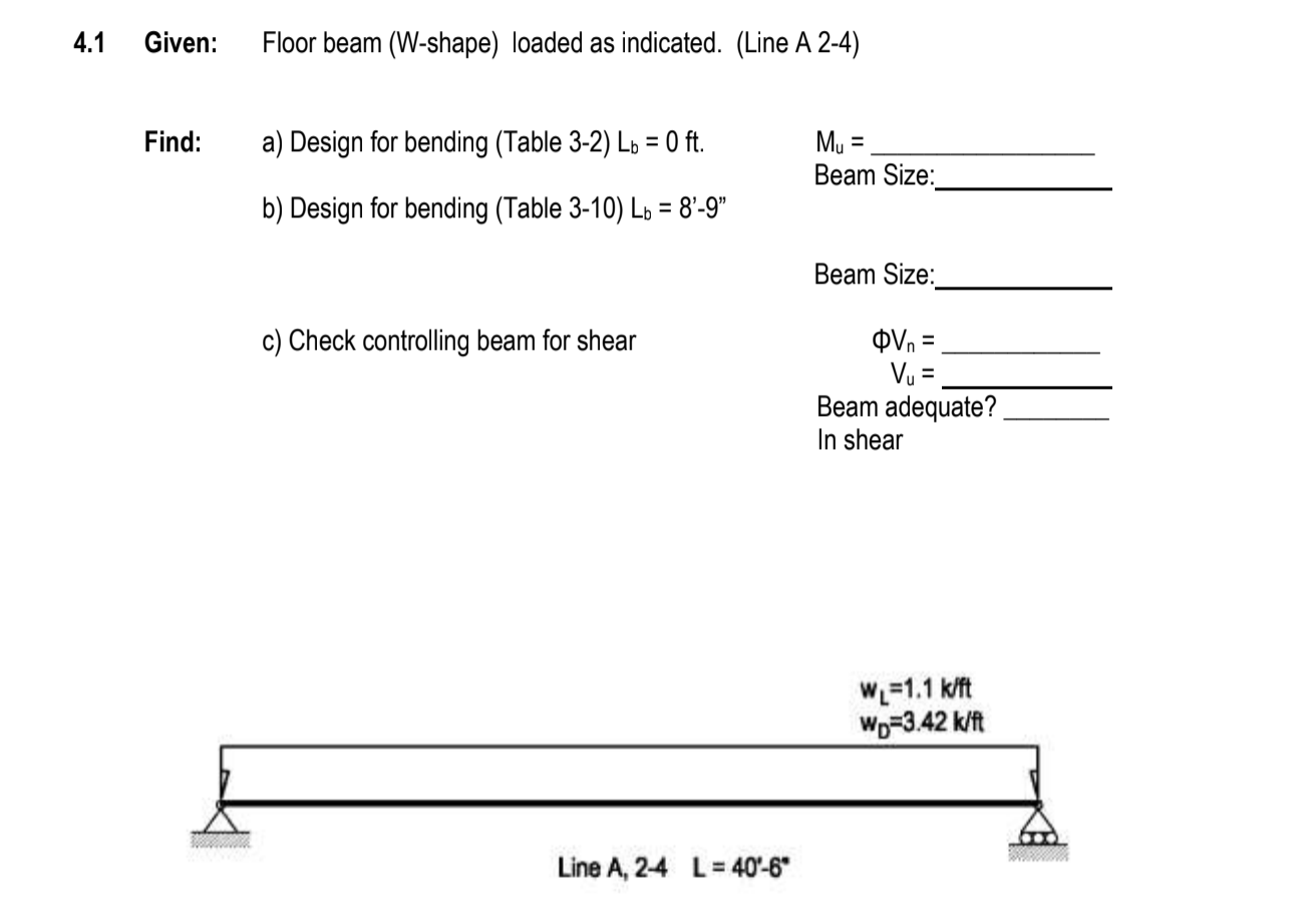 Solved 4 1 Given Floor Beam W Shape Loaded As Indicate Chegg Com