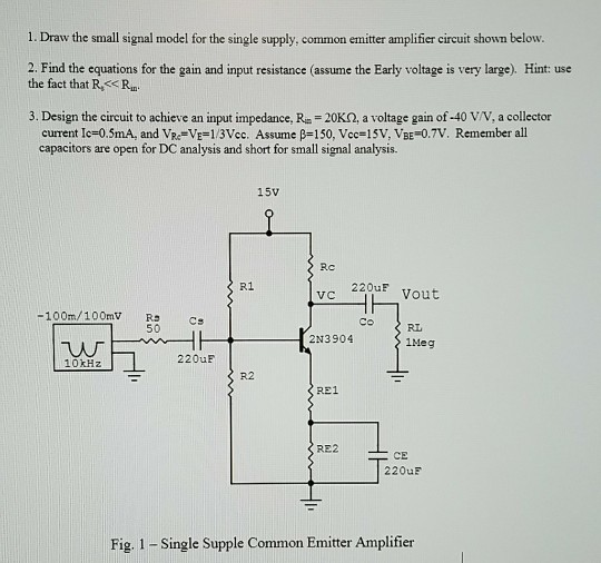 Solved 1. Draw the small signal model for the single supply, | Chegg.com