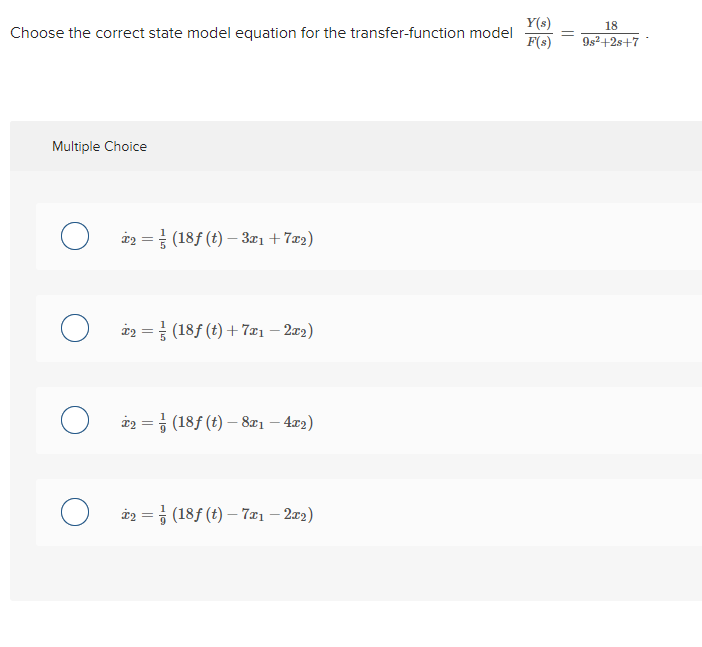 Solved Choose the correct state model equation for the | Chegg.com