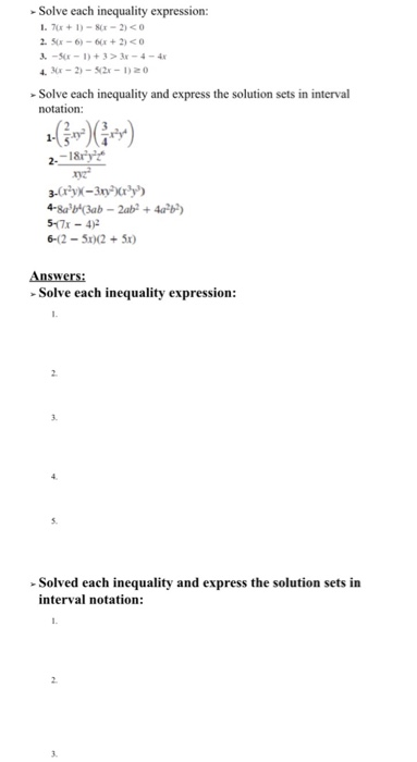 Solved Solve Each Inequality Expression X Chegg Com