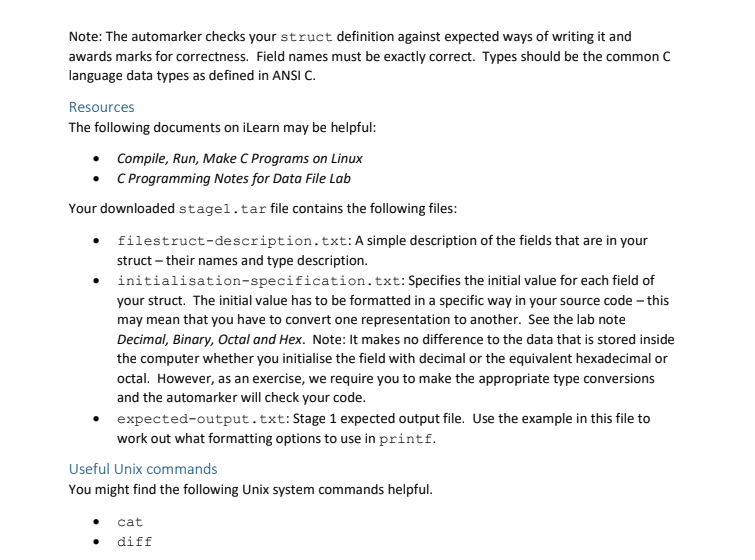 Solved Stage 1: Initialising a C struct and printing it out | Chegg.com