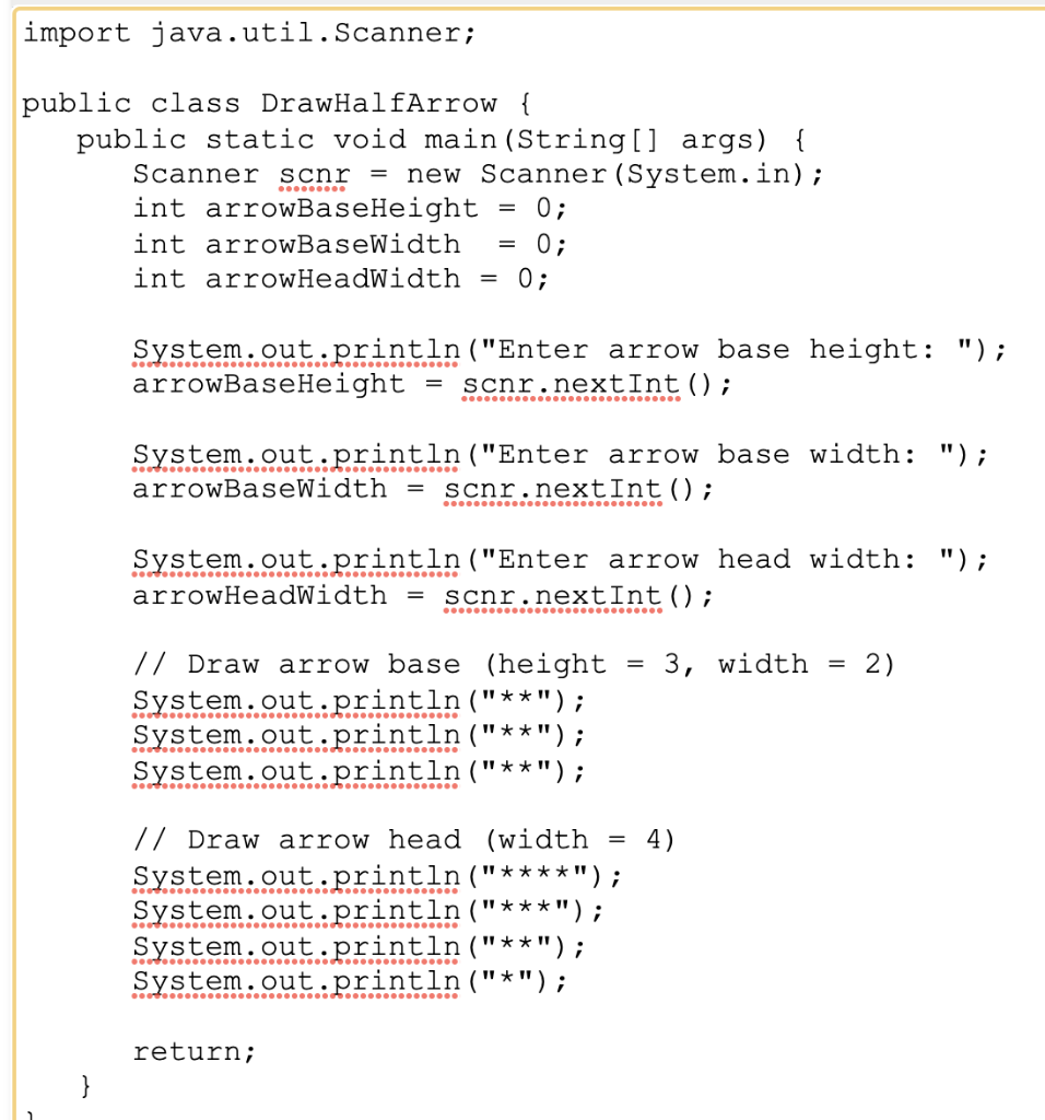 Solved 3.24 Program: Drawing a half arrow (Java) This | Chegg.com