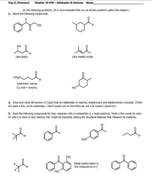 Solved Org II (Hamann) Chapter 20 HW Aldehydes & Ketones