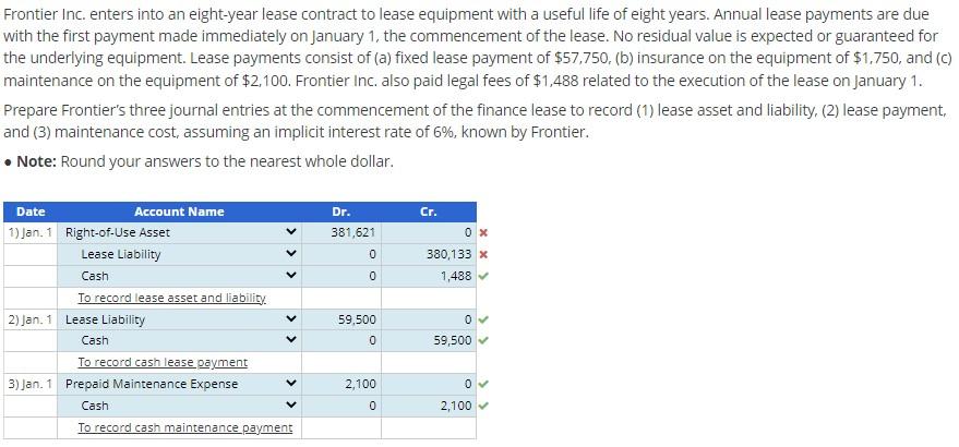 Solved Frontier Inc. Enters Into An Eight-year Lease | Chegg.com