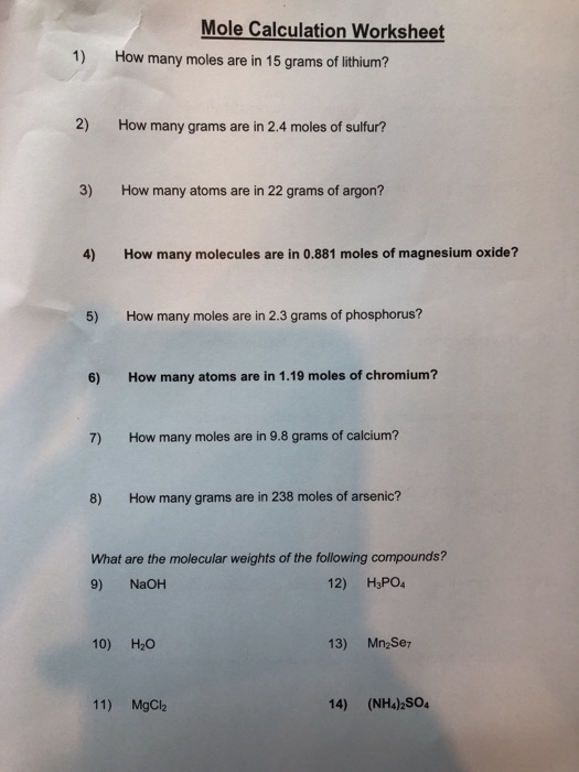 31 Mole Calculations Worksheet Answers - support worksheet