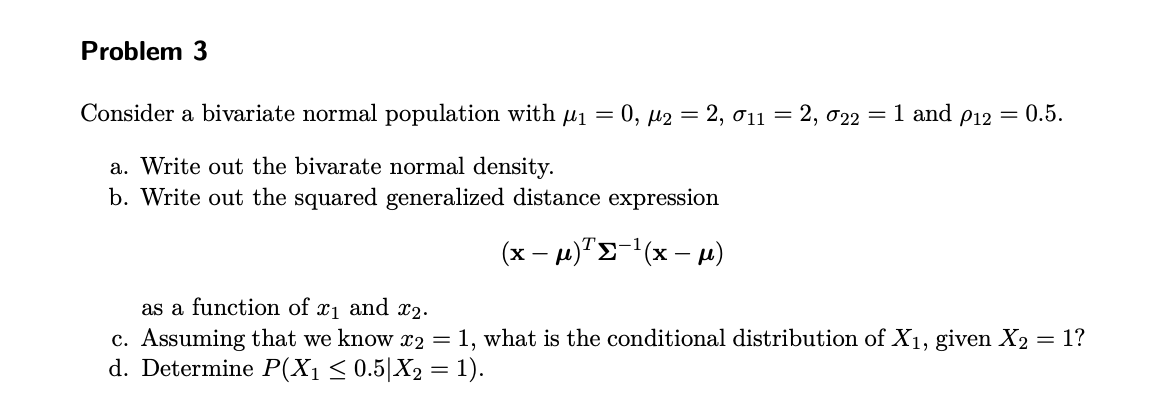 Consider A Bivariate Normal Population With | Chegg.com