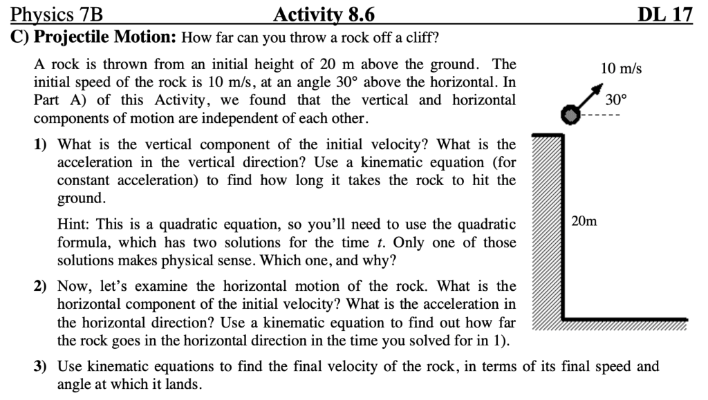 Solved C) Projectile Motion How far can you throw a rock