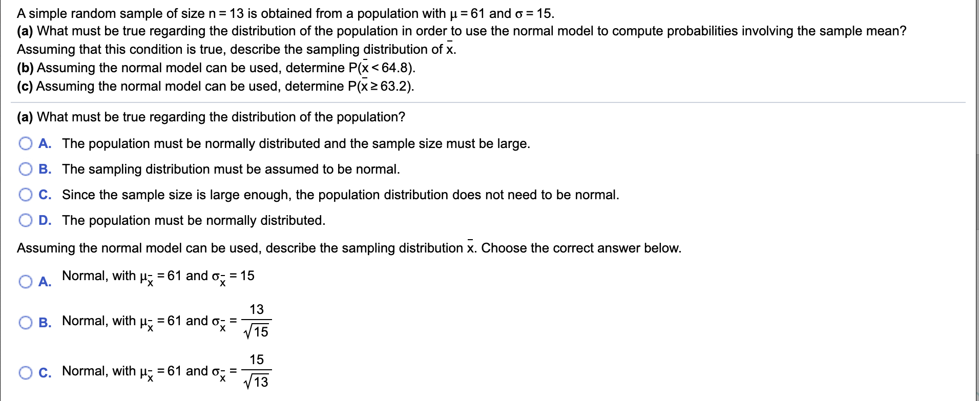 Solved A simple random sample of size n=13 is obtained from | Chegg.com