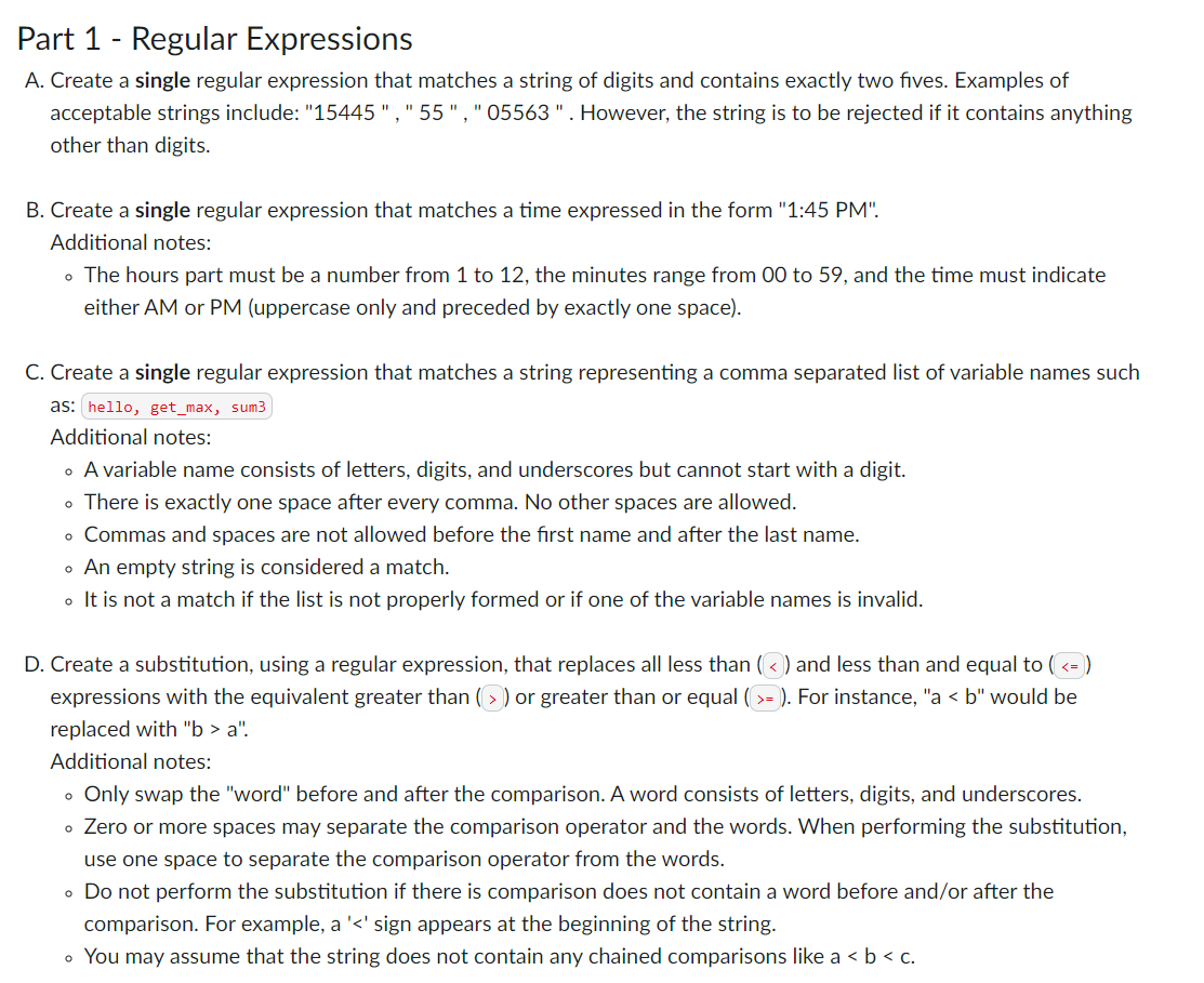 Solved Part 1 - Regular Expressions A. Create A Single | Chegg.com