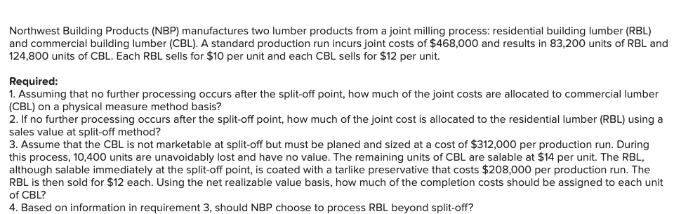 Solved Northwest Building Products (NBP) manufactures two | Chegg.com