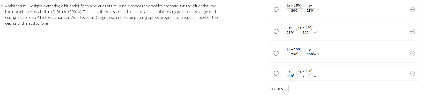 Solved (x - 150 2002 y? 2502= 1 8. Architectural Designs is | Chegg.com