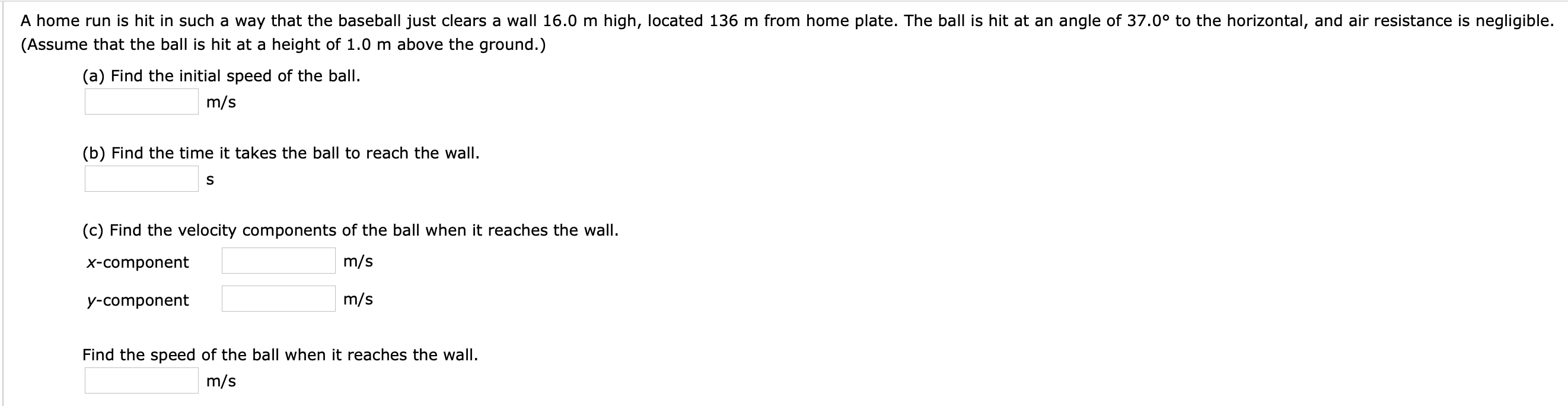 Solved A home run is hit in such a way that the baseball | Chegg.com