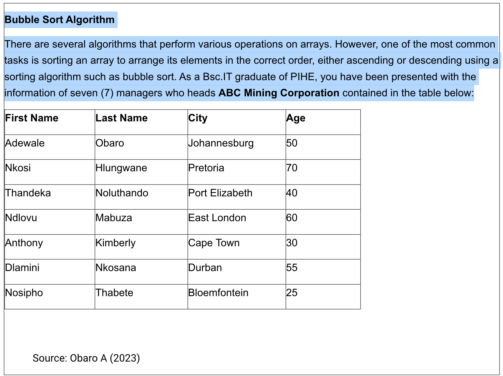 Algorithms  The Bubble Sort