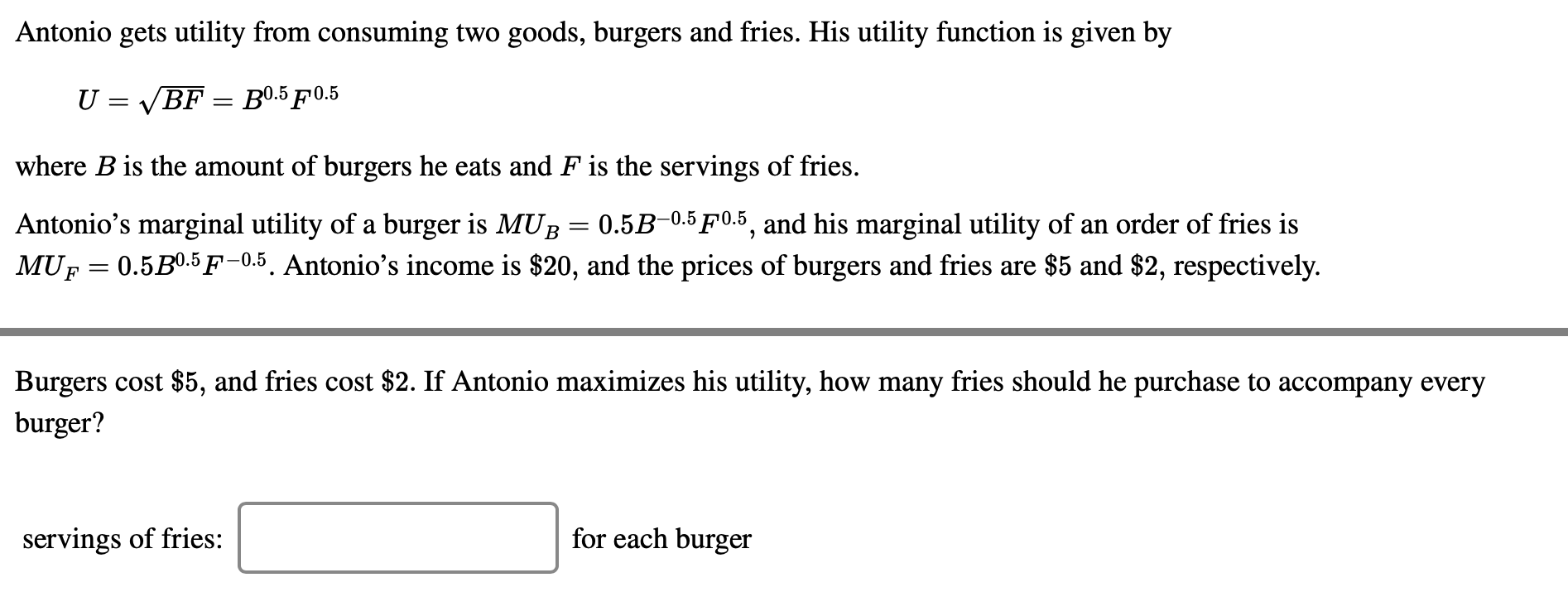 Solved Antonio Gets Utility From Consuming Two Goods, | Chegg.com